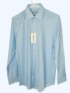 NWT Collars & Co. Light Blue Gingham Apex Performance Long Sleeve Shirt Small